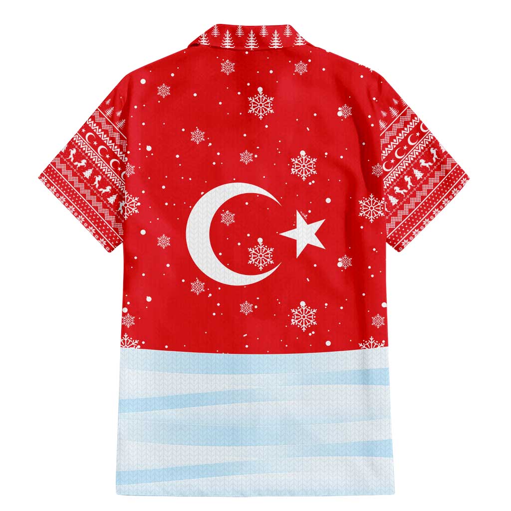 Turkey Christmas Family Matching Mermaid Dress and Hawaiian Shirt with Santa on Horse Red Snowflake Pattern and Crescent Star - Wonder Print Shop