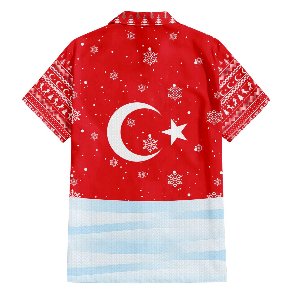 Turkey Christmas Family Matching Off The Shoulder Long Sleeve Dress and Hawaiian Shirt with Santa on Horse Red Snowflake Pattern and Crescent Star - Wonder Print Shop