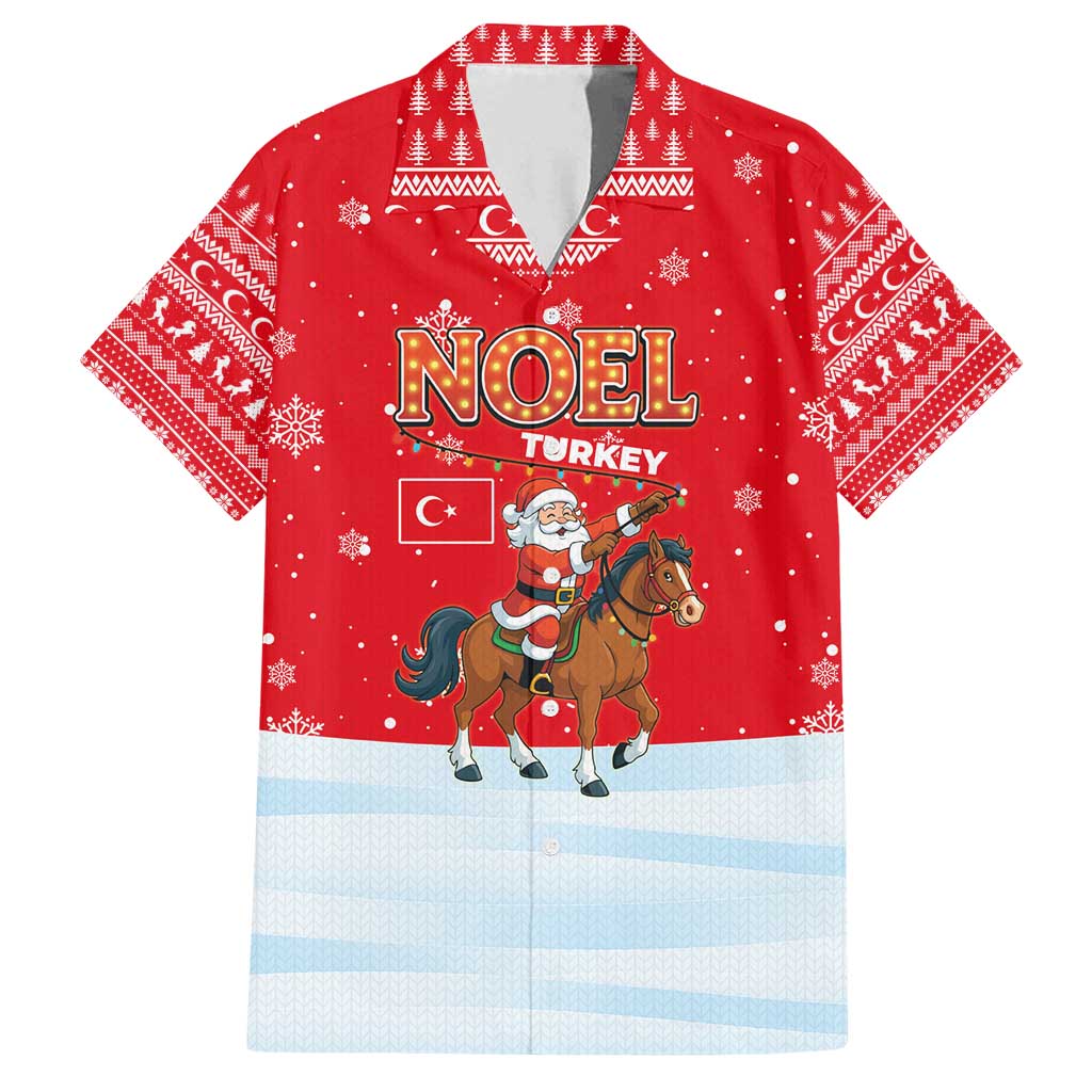 Turkey Christmas Family Matching Puletasi and Hawaiian Shirt with Santa on Horse Red Snowflake Pattern and Crescent Star - Wonder Print Shop