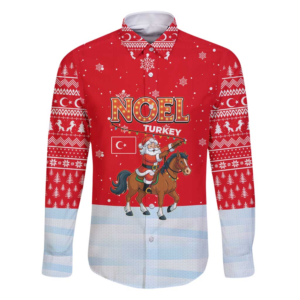 Turkey Christmas Family Matching Puletasi and Hawaiian Shirt with Santa on Horse Red Snowflake Pattern and Crescent Star - Wonder Print Shop