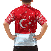Turkey Christmas Family Matching Short Sleeve Bodycon Dress and Hawaiian Shirt with Santa on Horse Red Snowflake Pattern and Crescent Star - Wonder Print Shop