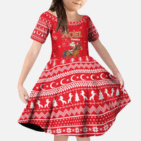 Turkey Christmas Family Matching Summer Maxi Dress and Hawaiian Shirt with Santa on Horse Red Snowflake Pattern and Crescent Star - Wonder Print Shop