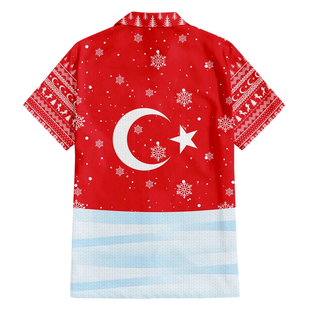 Turkey Christmas Family Matching Summer Maxi Dress and Hawaiian Shirt with Santa on Horse Red Snowflake Pattern and Crescent Star - Wonder Print Shop