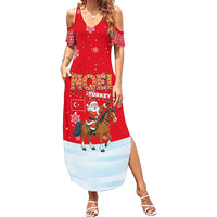 Turkey Christmas Family Matching Summer Maxi Dress and Hawaiian Shirt with Santa on Horse Red Snowflake Pattern and Crescent Star - Wonder Print Shop