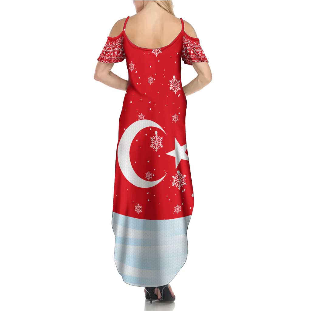 Turkey Christmas Family Matching Summer Maxi Dress and Hawaiian Shirt with Santa on Horse Red Snowflake Pattern and Crescent Star - Wonder Print Shop