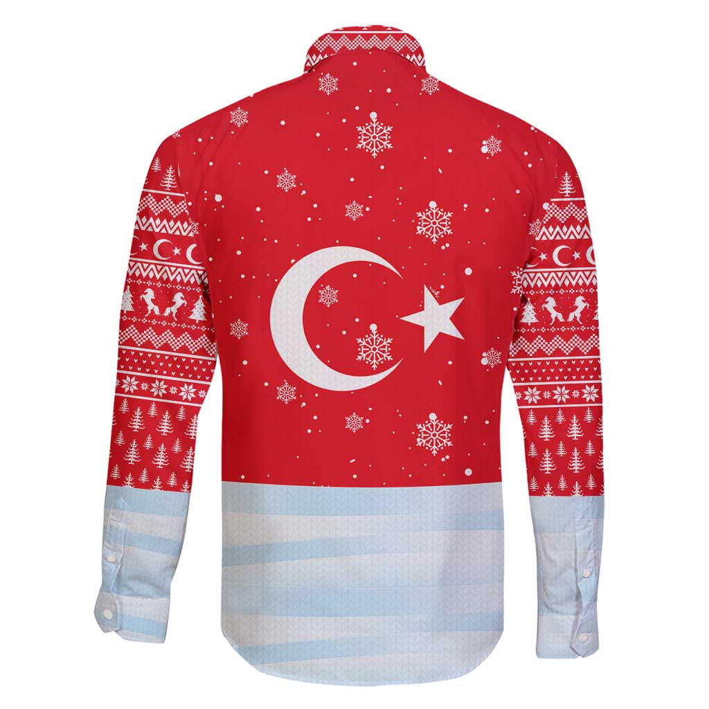 Turkey Christmas Family Matching Tank Maxi Dress and Hawaiian Shirt with Santa on Horse Red Snowflake Pattern and Crescent Star - Wonder Print Shop