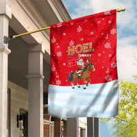 Turkey Christmas Garden Flag with Santa on Horse Red Snowflake Pattern and Crescent Star - Wonder Print Shop