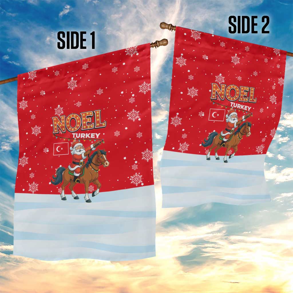 Turkey Christmas Garden Flag with Santa on Horse Red Snowflake Pattern and Crescent Star - Wonder Print Shop