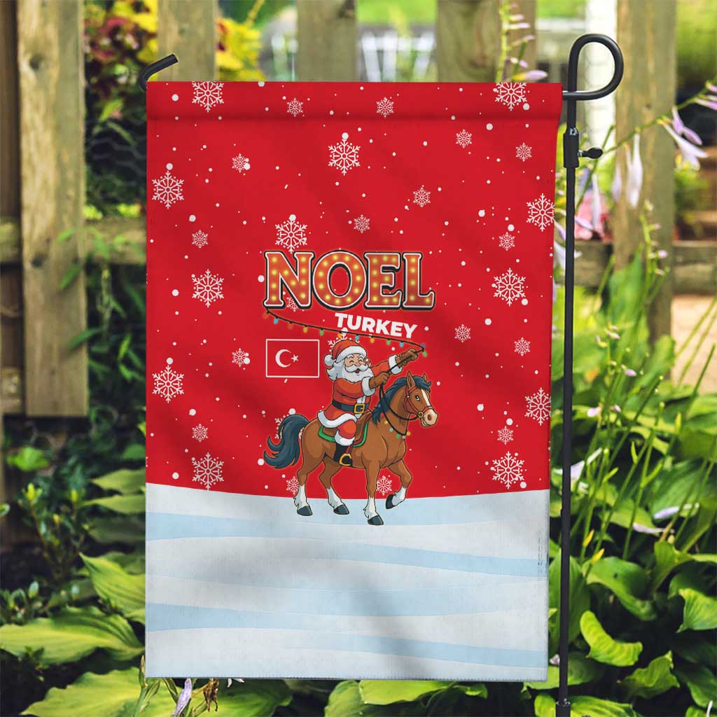 Turkey Christmas Garden Flag with Santa on Horse Red Snowflake Pattern and Crescent Star - Wonder Print Shop