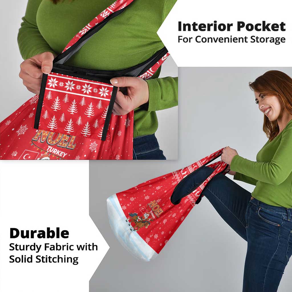 Turkey Christmas Grocery Bag with Santa on Horse Red Snowflake Pattern and Crescent Star - Wonder Print Shop