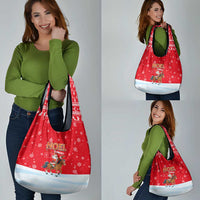 Turkey Christmas Grocery Bag with Santa on Horse Red Snowflake Pattern and Crescent Star - Wonder Print Shop