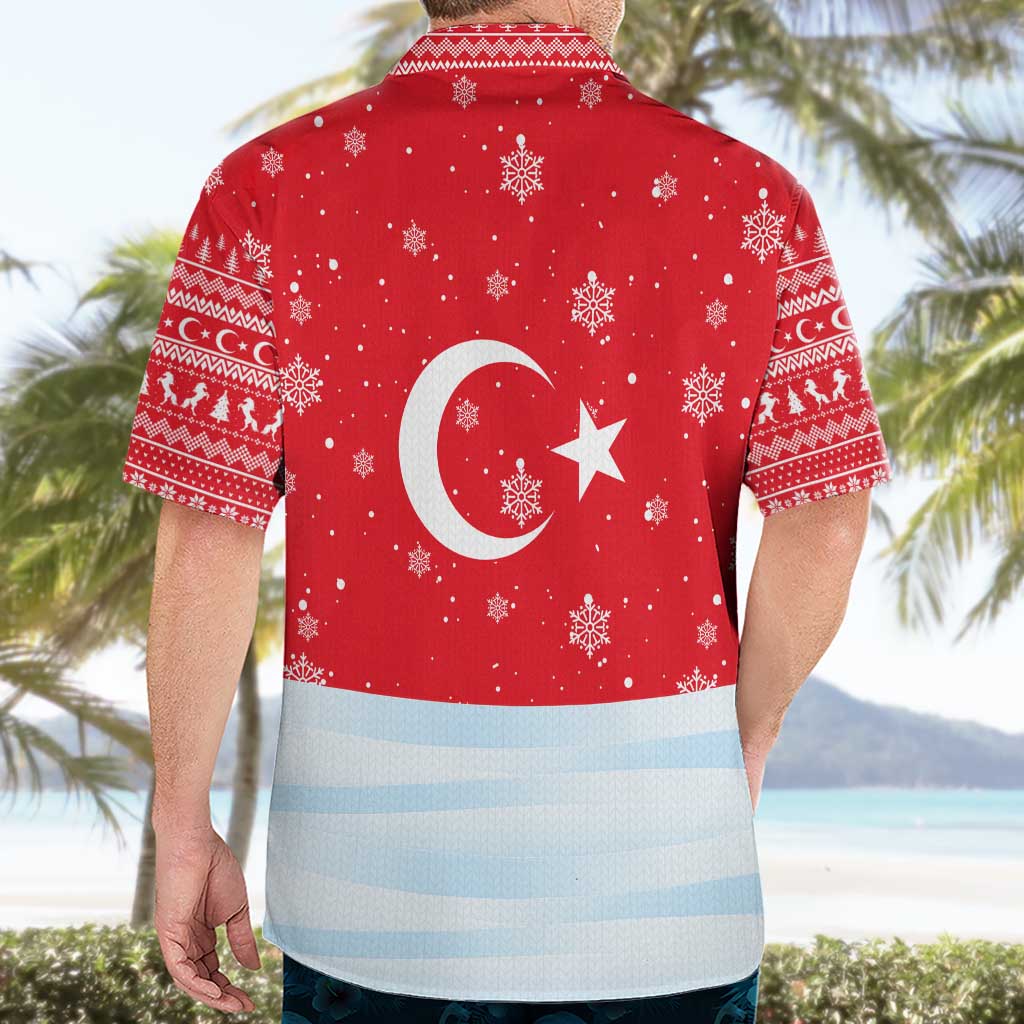 Turkey Christmas Hawaiian Shirt with Santa on Horse Red Snowflake Pattern and Crescent Star - Wonder Print Shop