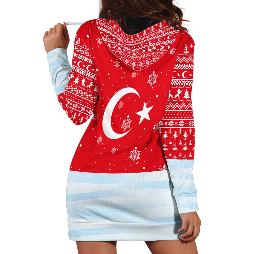 Turkey Christmas Hoodie Dress with Santa on Horse Red Snowflake Pattern and Crescent Star - Wonder Print Shop