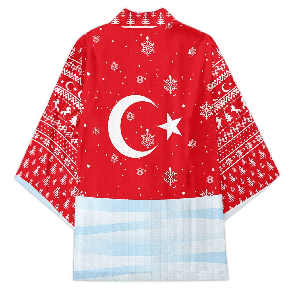 Turkey Christmas Kimono with Santa on Horse Red Snowflake Pattern and Crescent Star - Wonder Print Shop