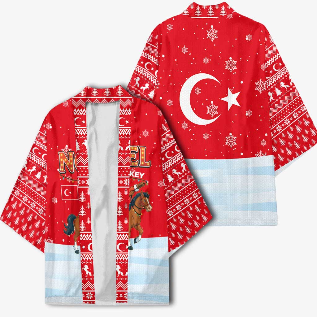 Turkey Christmas Kimono with Santa on Horse Red Snowflake Pattern and Crescent Star - Wonder Print Shop