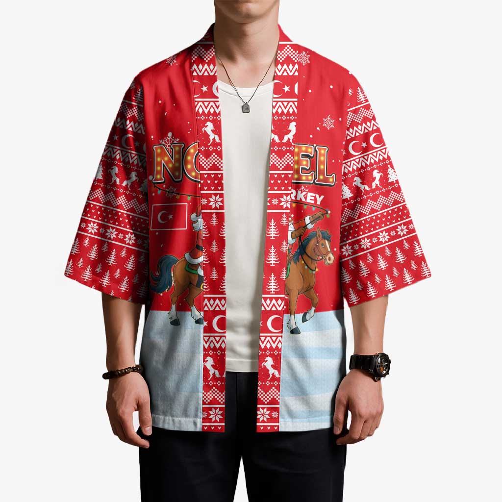 Turkey Christmas Kimono with Santa on Horse Red Snowflake Pattern and Crescent Star - Wonder Print Shop