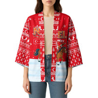 Turkey Christmas Kimono with Santa on Horse Red Snowflake Pattern and Crescent Star - Wonder Print Shop