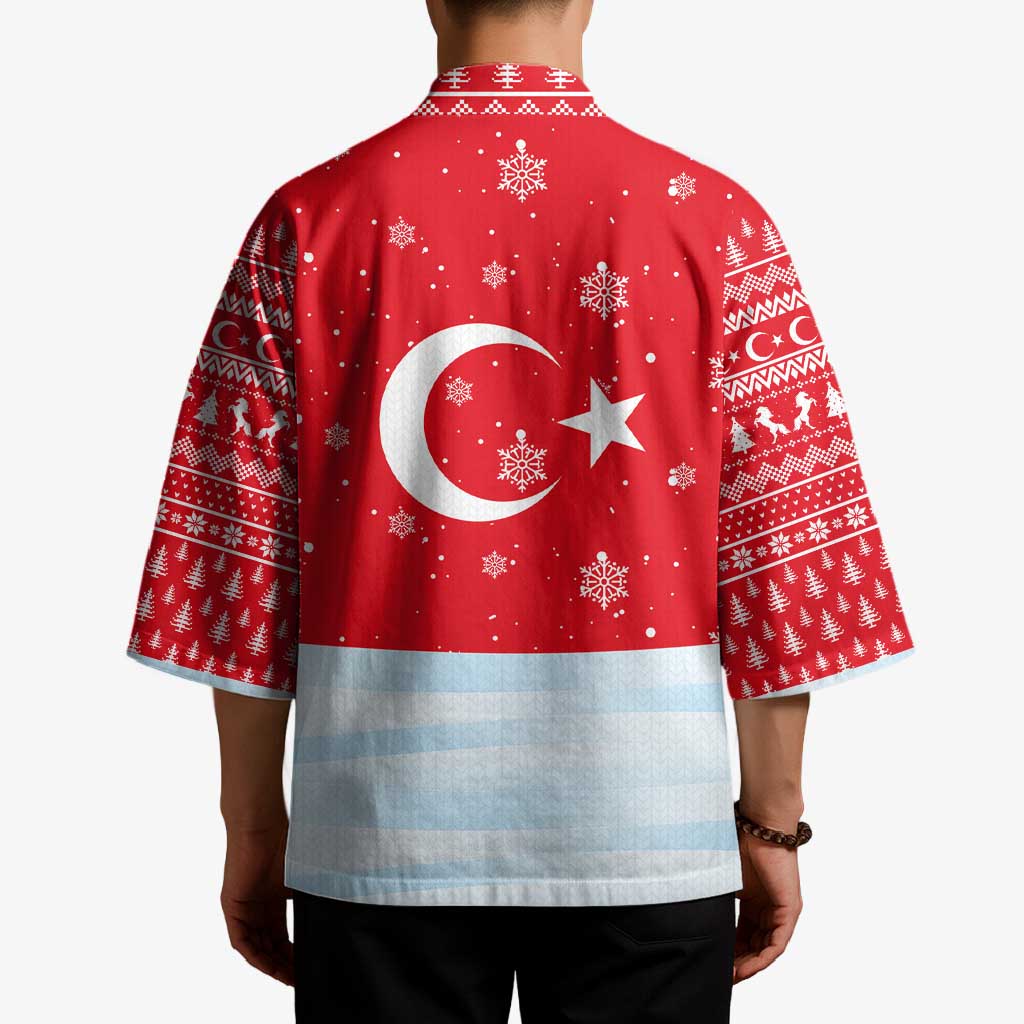 Turkey Christmas Kimono with Santa on Horse Red Snowflake Pattern and Crescent Star - Wonder Print Shop