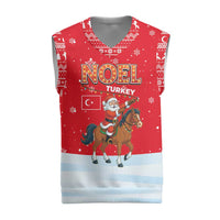 Turkey Christmas Knitted V-Neck Vest with Santa on Horse Red Snowflake Pattern and Crescent Star - Wonder Print Shop