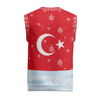 Turkey Christmas Knitted V-Neck Vest with Santa on Horse Red Snowflake Pattern and Crescent Star - Wonder Print Shop