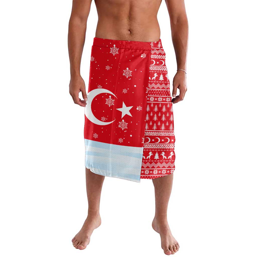 Turkey Christmas Lavalava with Santa on Horse Red Snowflake Pattern and Crescent Star - Wonder Print Shop