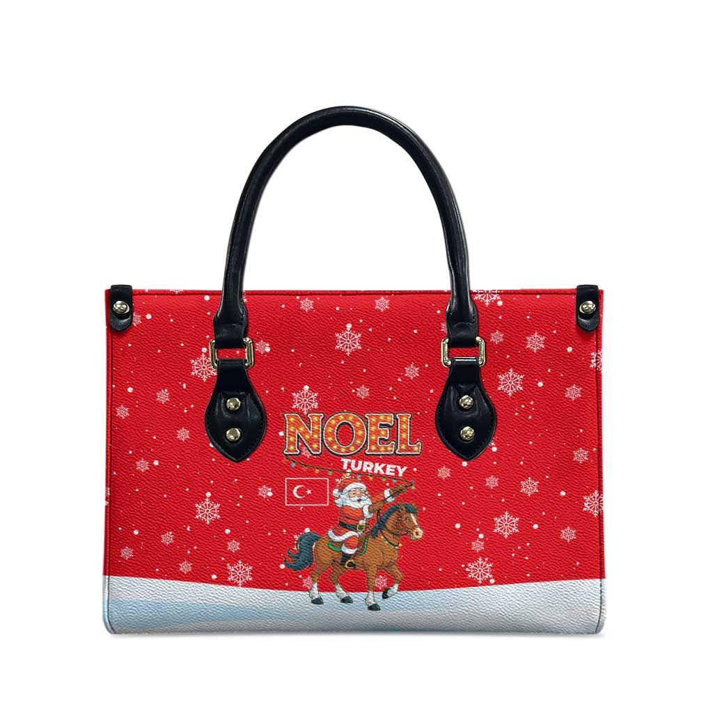 Turkey Christmas Leather Bag with Santa on Horse Red Snowflake Pattern and Crescent Star - Wonder Print Shop