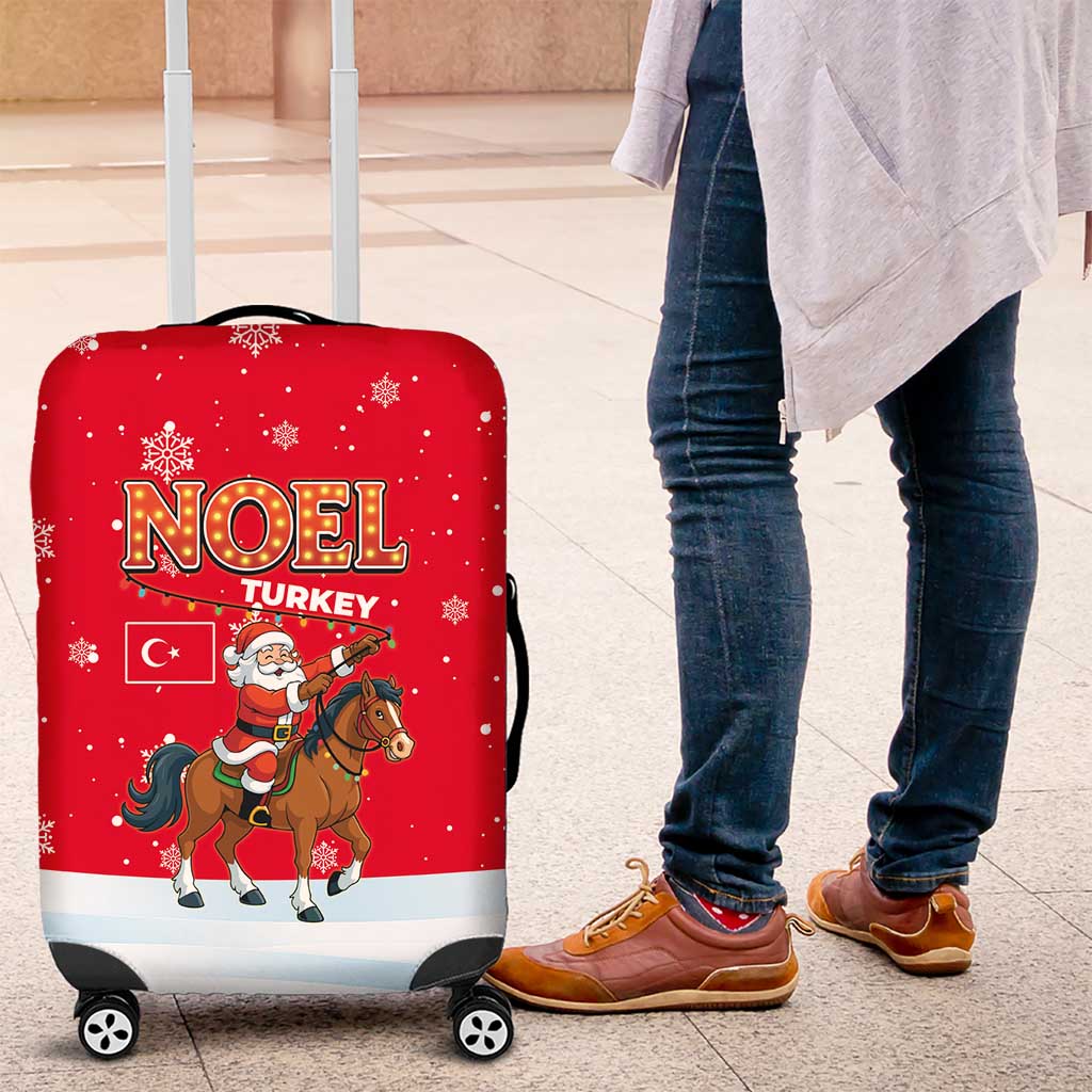 Turkey Christmas Luggage Cover with Santa on Horse Red Snowflake Pattern and Crescent Star - Wonder Print Shop
