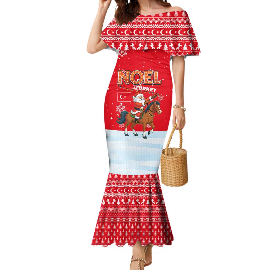 Turkey Christmas Mermaid Dress with Santa on Horse Red Snowflake Pattern and Crescent Star - Wonder Print Shop