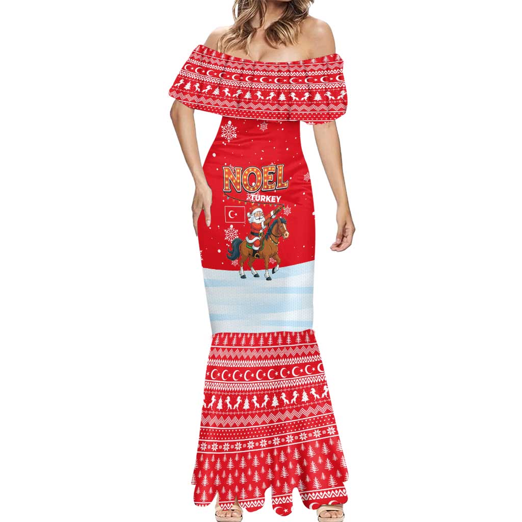 Turkey Christmas Mermaid Dress with Santa on Horse Red Snowflake Pattern and Crescent Star - Wonder Print Shop