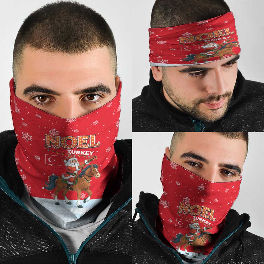 Turkey Christmas Neck Gaiter with Santa on Horse Red Snowflake Pattern and Crescent Star - Wonder Print Shop