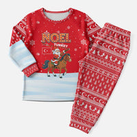 Turkey Christmas Pajama Set with Santa on Horse Red Snowflake Pattern and Crescent Star - Wonder Print Shop