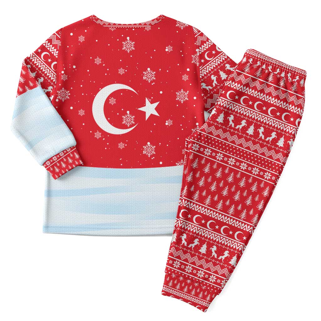 Turkey Christmas Pajama Set with Santa on Horse Red Snowflake Pattern and Crescent Star - Wonder Print Shop