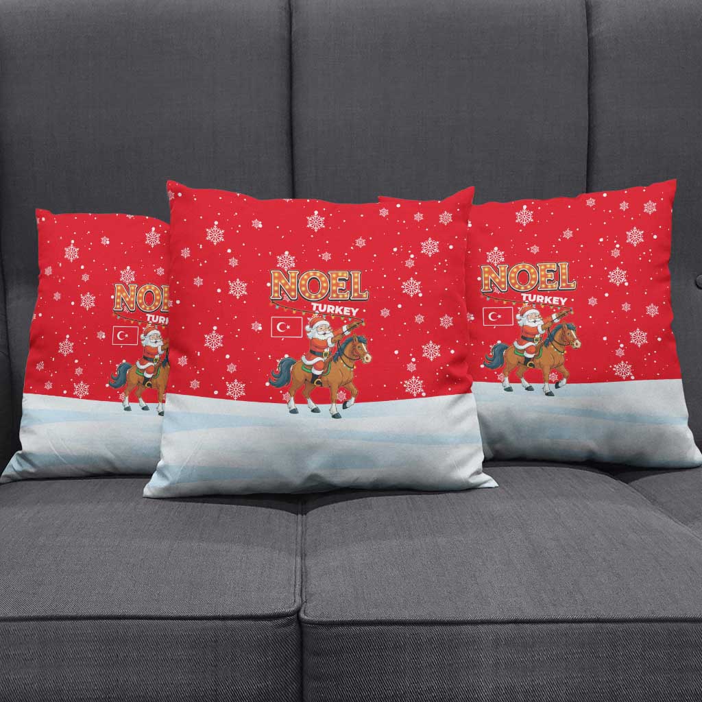 Turkey Christmas Pillow Cover with Santa on Horse Red Snowflake Pattern and Crescent Star - Wonder Print Shop