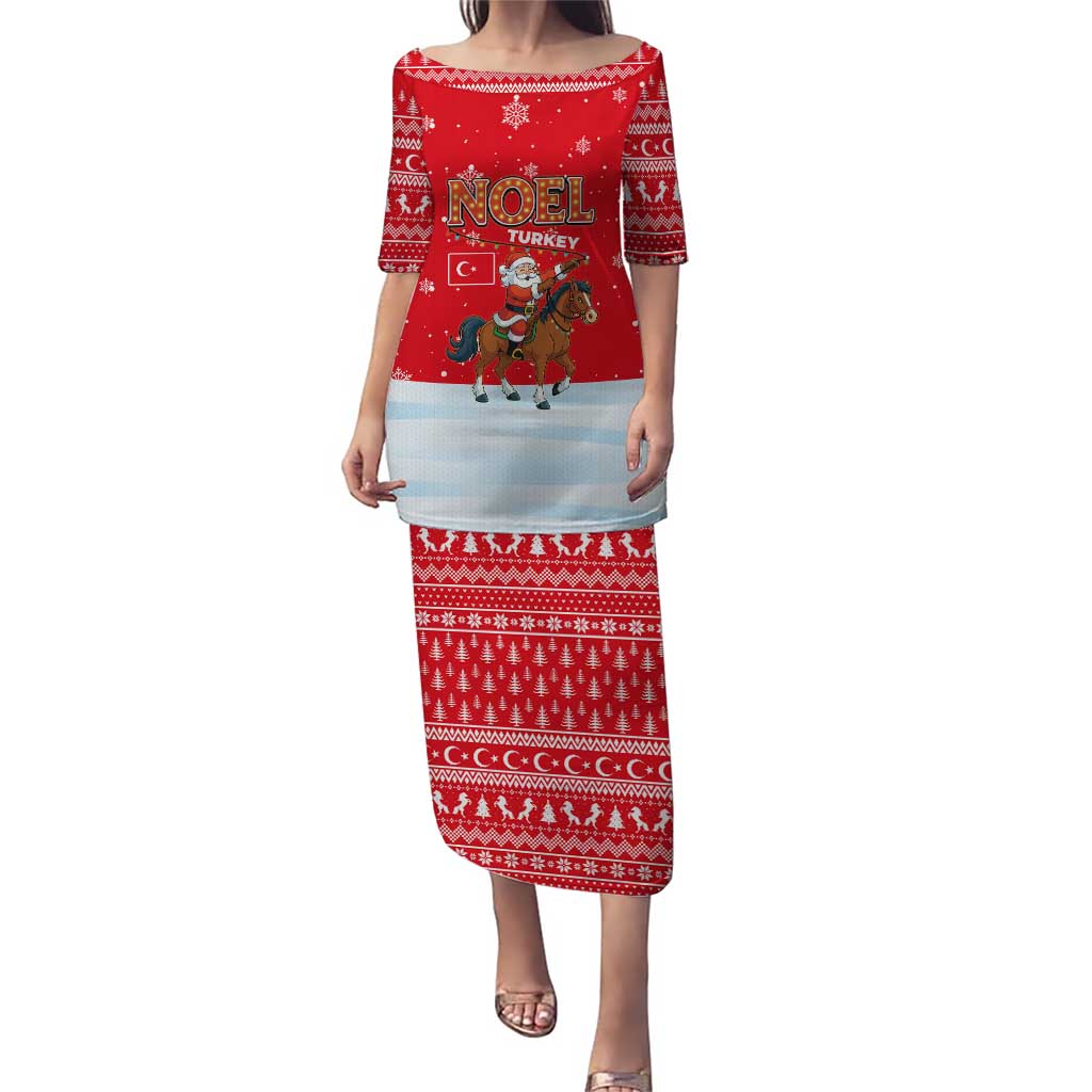 Turkey Christmas Puletasi with Santa on Horse Red Snowflake Pattern and Crescent Star - Wonder Print Shop