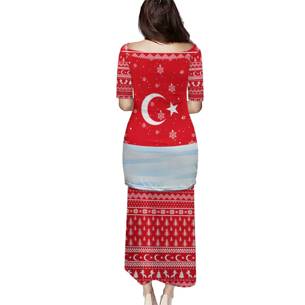 Turkey Christmas Puletasi with Santa on Horse Red Snowflake Pattern and Crescent Star - Wonder Print Shop