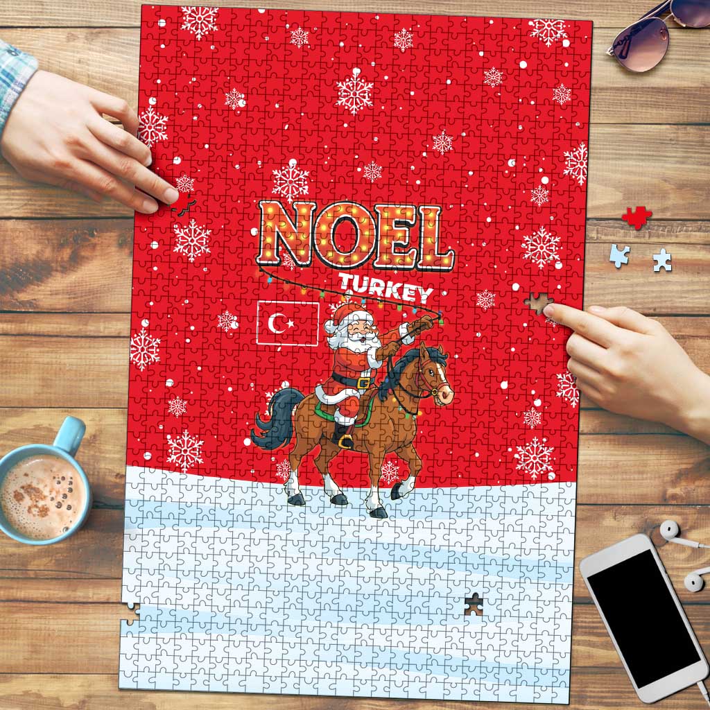 Turkey Christmas Puzzle with Santa on Horse Red Snowflake Pattern and Crescent Star - Wonder Print Shop