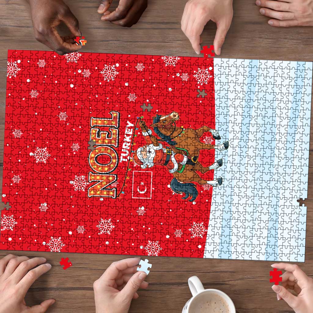 Turkey Christmas Puzzle with Santa on Horse Red Snowflake Pattern and Crescent Star - Wonder Print Shop