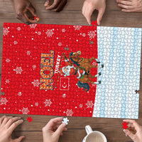 Turkey Christmas Puzzle with Santa on Horse Red Snowflake Pattern and Crescent Star - Wonder Print Shop
