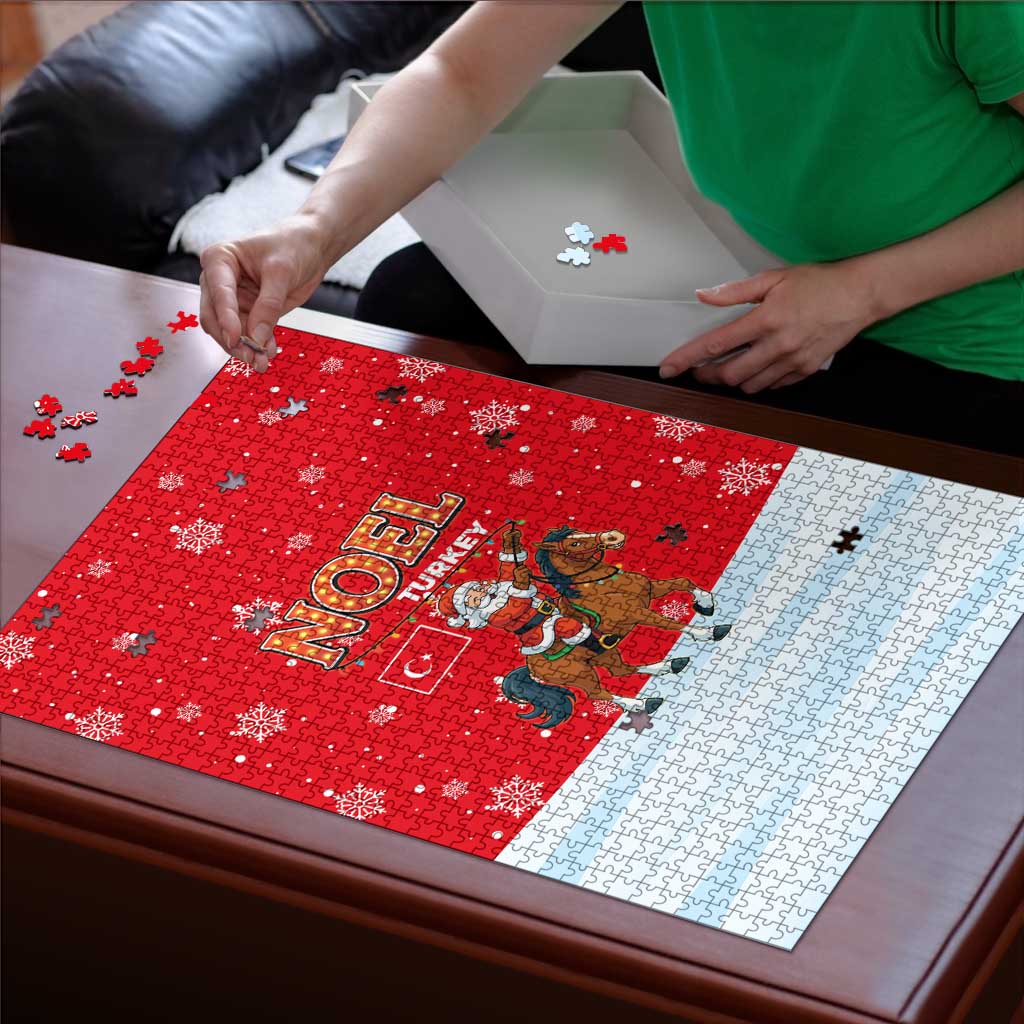Turkey Christmas Puzzle with Santa on Horse Red Snowflake Pattern and Crescent Star - Wonder Print Shop