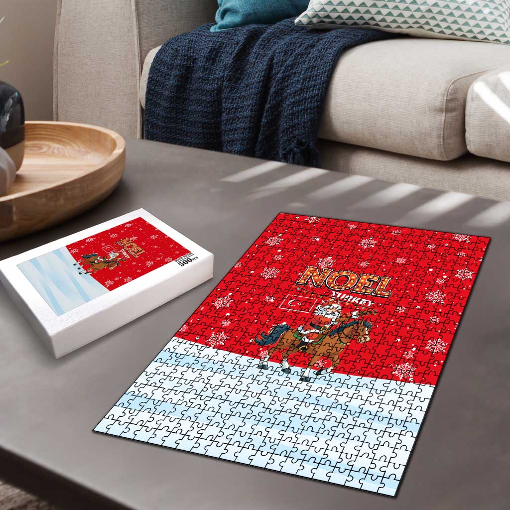 Turkey Christmas Puzzle with Santa on Horse Red Snowflake Pattern and Crescent Star - Wonder Print Shop