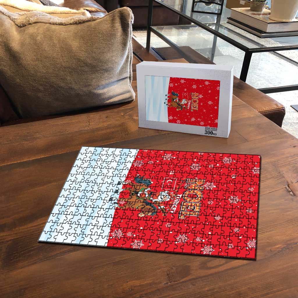 Turkey Christmas Puzzle with Santa on Horse Red Snowflake Pattern and Crescent Star - Wonder Print Shop