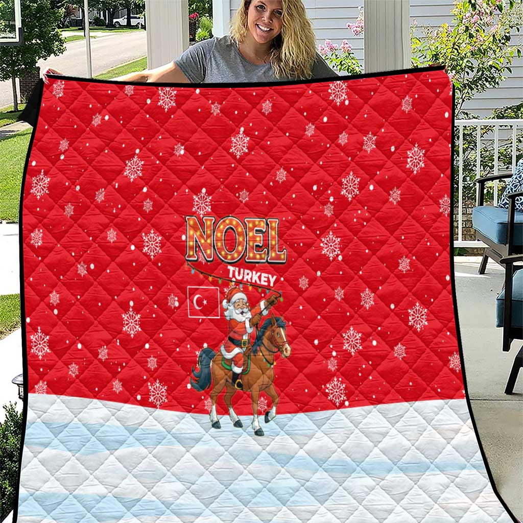 Turkey Christmas Quilt with Santa on Horse Red Snowflake Pattern and Crescent Star - Wonder Print Shop