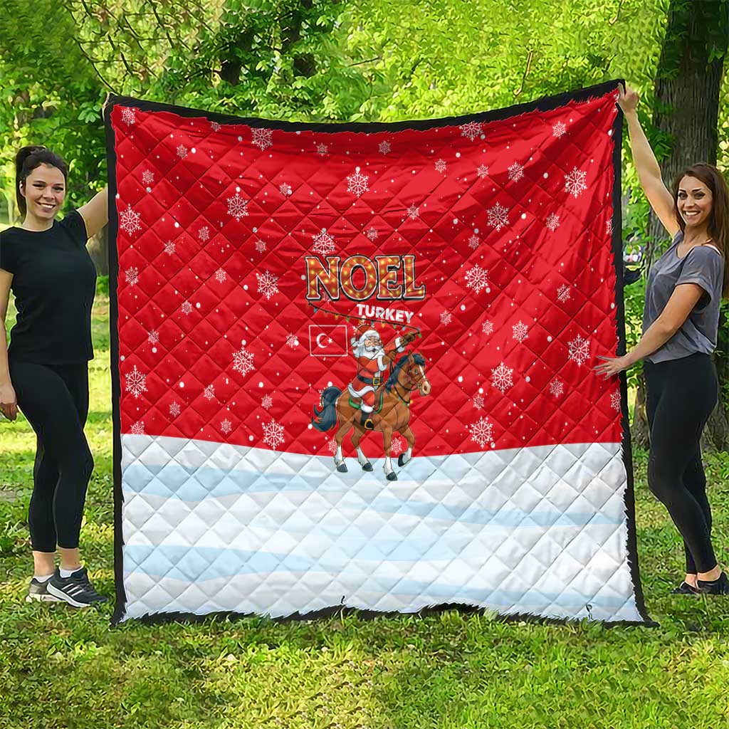 Turkey Christmas Quilt with Santa on Horse Red Snowflake Pattern and Crescent Star - Wonder Print Shop