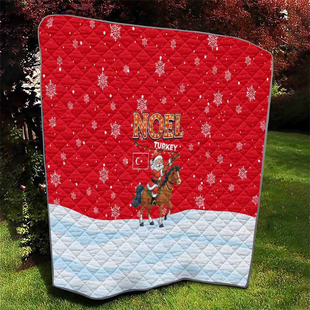 Turkey Christmas Quilt with Santa on Horse Red Snowflake Pattern and Crescent Star - Wonder Print Shop