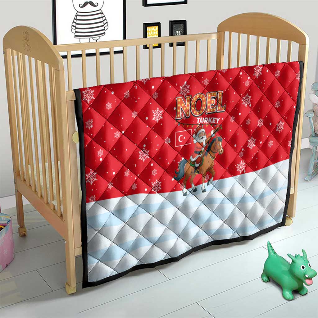 Turkey Christmas Quilt with Santa on Horse Red Snowflake Pattern and Crescent Star - Wonder Print Shop