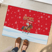 Turkey Christmas Rubber Doormat with Santa on Horse Red Snowflake Pattern and Crescent Star - Wonder Print Shop