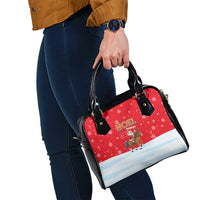 Turkey Christmas Shoulder Handbag with Santa on Horse Red Snowflake Pattern and Crescent Star - Wonder Print Shop