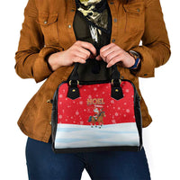 Turkey Christmas Shoulder Handbag with Santa on Horse Red Snowflake Pattern and Crescent Star - Wonder Print Shop