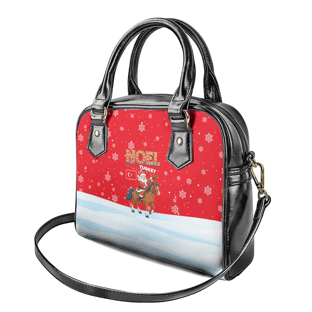 Turkey Christmas Shoulder Handbag with Santa on Horse Red Snowflake Pattern and Crescent Star - Wonder Print Shop