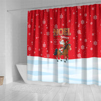 Turkey Christmas Shower Curtain with Santa on Horse Red Snowflake Pattern and Crescent Star - Wonder Print Shop